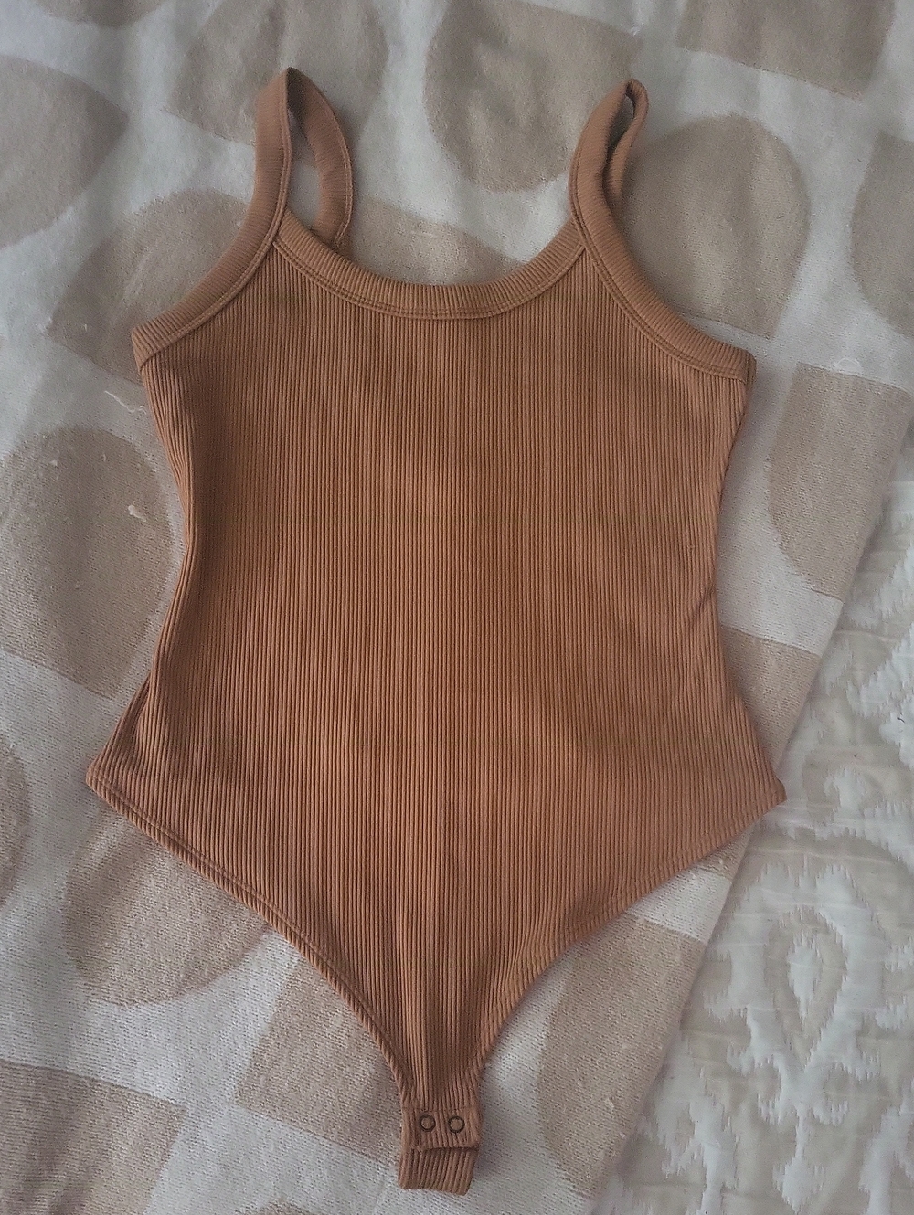 🤎 Women's Classic Nude Tan Ribbed One-Piece Bodysuit - Snap Closure